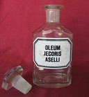 19c  Antique Medical Apothecary Crystal Glass Bottle W porcelain Enameled Label 