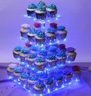 Large 4 Tier Light Up Cupcake Stand Square Acrylic Tower Dessert Pastry Serving