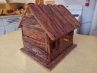 Vintage Folk Art Primitive Style Hand Made Natural Wood Log Cabin Bird House 