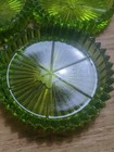Vtg Green Glass Coaster Set Of 4 Ribbed Starburst Drink Coasters Mcm Enesco