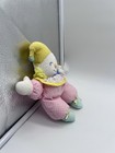 Vintage Eden Clown Plush Baby Rattle Pink White Polka Dot Doll Yellow Hat 8 5   