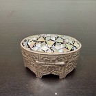 Vintage Egyptian 900 Silver Mother Of Pearl Mosaic Trinket Box 32g