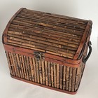 Bamboo   Tin Chest Trunk With Metal Latch   Dome Lid Boho Cottage Cabin 10   