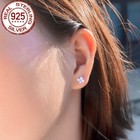 Solid 925 Sterling Silver Cubic Zirconia White Flower Cz Stud Earrings For Women