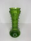Antique Mary Gregory Vase Blown Glass Emerald Crimped Rigoree 11 5    Victorian