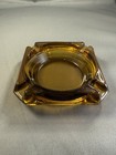 Vintage 70 s Glass Square Ashtray Gold Amber Mid-century Modern Retro 3 75    Vgc