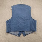 Vintage Valories Folk Art Applique Vest Womens Xxl 3 Buttons Tea Cups Blue Jean