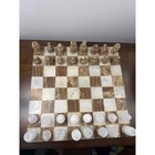 Vintage Hand Carved Onyx Marble Chess Set Natural Stone Board And Pieces 12in
