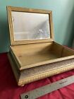 Jewelry Vanity Box Antique Glass Top Victorian Scene Mirrored Lid Vintage 40-60s