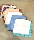 Lot Of 4 Vintage Linen Cotton W  Lace Edges Hankies One Hawaian Floral Hankie