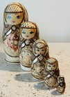 Russian Matryoshka Nesting Dolls 7    Burned Wood Inlaid Gold Hand Made 5 Piece 