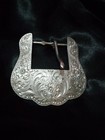 Vintage Silver Plated  Metal Western  Belt Buckle For 2  Belt