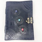 Handmade Genuine Leather Journal Black Three Stone Embossed Notebook Sketch