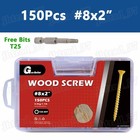 150pcs  8 X 2  Deck Screws T25 Torx Self Tapping Wood Screw Exterior Fence Screw