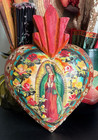 Vintage Mexican Folk Art Hand Carved   Painted Lge  Wooden Milagro Sacred Heart