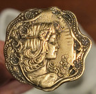 Beautiful Detail  Hatpin Circa 1900 Antique Art Nouveau Lady Maiden Copper-brass