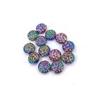 13mm Rainbow Peacock Glass Ab Plated Carved Pattern Disc Beads Metallic  13pc 