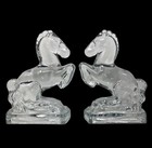 Le Smith Glass Horse Bookends Clear Equestrian Vintage Mcm 8  Tall Set Of 2