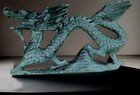 Chinese Green Stone Carved Dragon Fengshui Figure Statue 9x5x1 