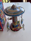 Vintage Schylling Rocket Ride Carosel Tin Toy With Box Tested Works