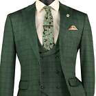 Vinci Men s Green Plaid Stretch 3-piece Slim-fit 2-button Suit - New