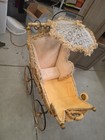 Vintage Childs Toy Doll Stroller Baby Carriage W parasol Great Condition For Age