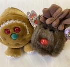 Gingerbread Boy   Reindeer Christmas Puffkins W tags Limited Ed Vintage Lot Of 2