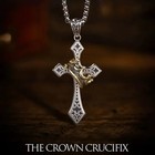 Mens Stainless Steel Cross Necklace With Gold Crown Pendant Christian Jewelry Us