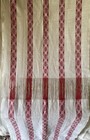 2 Antique 1800   s French Floral Stripe Turkey Red Damask Fabric Fringed Towels