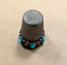  Antique European 800 Silver Filigree   Turquoise Cabochon Sewing Thimble 4 04g