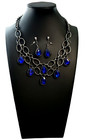 Paparazzi Necklace And Earring Set Royal Blue Teardrops Gun Metal  Jewelry