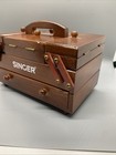 Vintage Singer Wooden Sewing Box Accordion Fold Out Caddy Wood Thread Chest