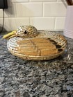 Woven Wicker Duck Basket With Lid    6   x 7 5   x 6 5      Vintage