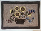 Sunflowers With Bird - Hand Hooked By Designer - 100  Wool   Linen Backing