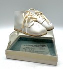 50   s Vintage Baby Shoes Size 1 White Lace Up Washable In Original Box