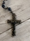 A Vintage Blue Glass Bead Rosary With A Silver-toned Metal Crucifix And Medal 
