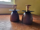 Two Vintage Mid Century Modern  Wood   Metal Candlestick Holders 