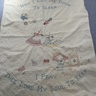 Vtg Baby Quilt Hand Embroidered Bedtime Prayer Bears  Toys Yellow Tattered Edges