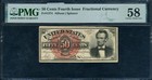 Fr  1374 50 C  4th Issue Fractional Note Pmg Choice Au58 - No Comments