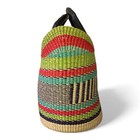 African Ghana Bolga Market Basket Purse Hand-woven Vibrant Color Leather Handle