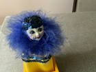Vintage Jack-in-the-box Pop-up Toy  Lady In Blue Feathers Yellow Dress
