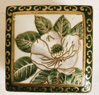 Vintage Hand Painted Porcelain Trinket Jewelry Box Magnolia Green Gold 4  X 4 
