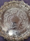 Vintage Round Solid Brass Gold Tray Ornate Etched Floral Design