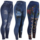 High Waist Womens Faux Denim Jean Leggings  Slim Stretch Pencil Jegging 
