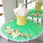Girls Green Ballet Tutu Dress Handmade Floral Applique Stage Costume