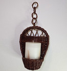 Vintage Wicker Wall Hanging Basket Planter Pocket Rustic Boho Cottagecore Rattan