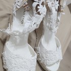 Daluooi White Satin Lace Open Toe Wedge Bridal Shoes High Heel