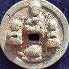 Ancient China Bronze Cast Cash Coin Amulet Talisman Three Buddhas Scarce