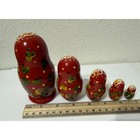 Vintage 1995 Russian Matryoshka Nesting Dolls 5 Piece Set Red Floral Wood
