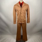 Vintage Leisure Suit Mens Large Jacket Coat 35 32 Pants Bell Bottom Mod 60s 70s